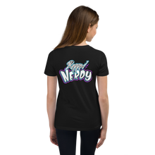 Load image into Gallery viewer, Youth Purple Bagged n Nerdy Logo T-Shirt
